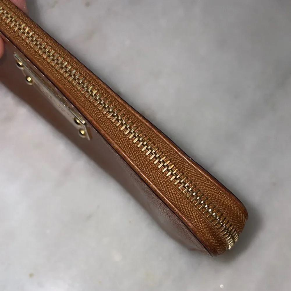 Michael Kors Wallet Jet Set Travel Continental Full Zip Brown Leather